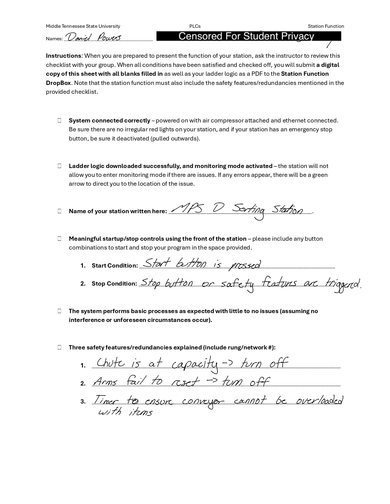 Worksheet with Safety Considerations